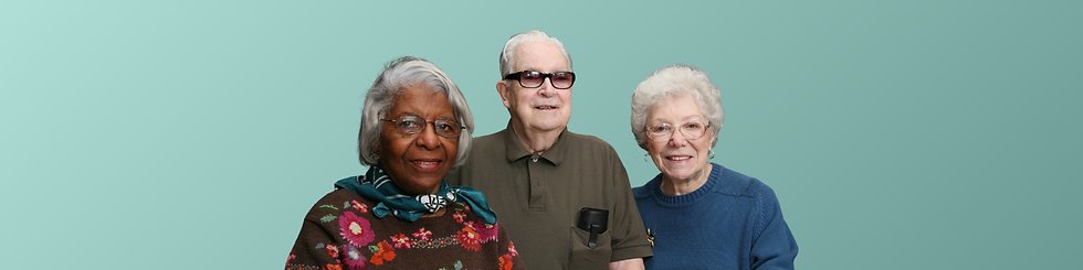 Diverse group of three seniors smiling.