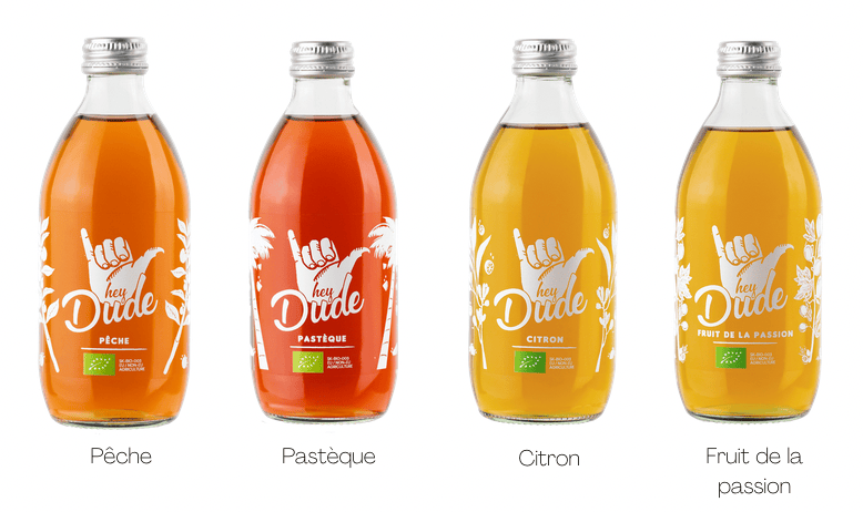 Les boissons dude saveur pêche, pastèque, citron et fruit de la passion