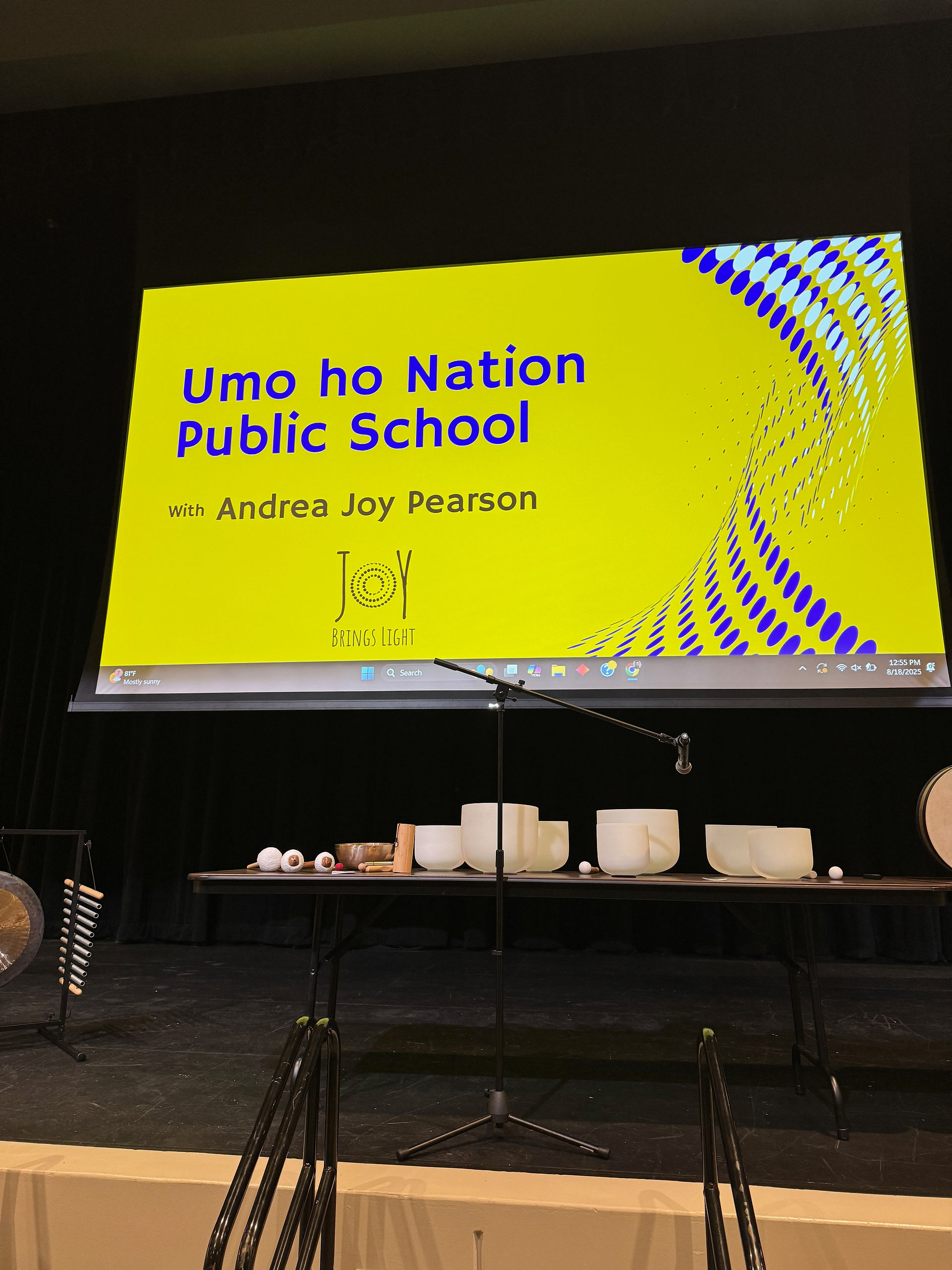 Opening slide displayed during a sound healing session for staff at UMÓⁿHOⁿ Nation Public Schools.
