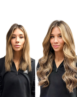 Before and after Nano hair extensions transformation by Elite Extension House in Orangeville.