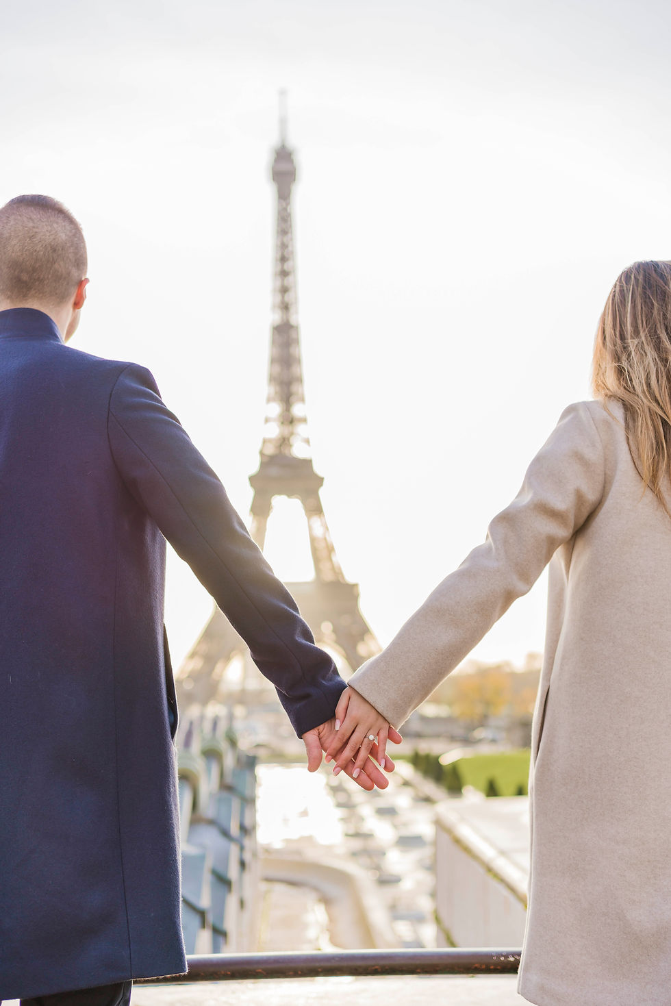 Surprise proposal at sunrise at Trocadero Gardens with Eiffel Tower view in Paris