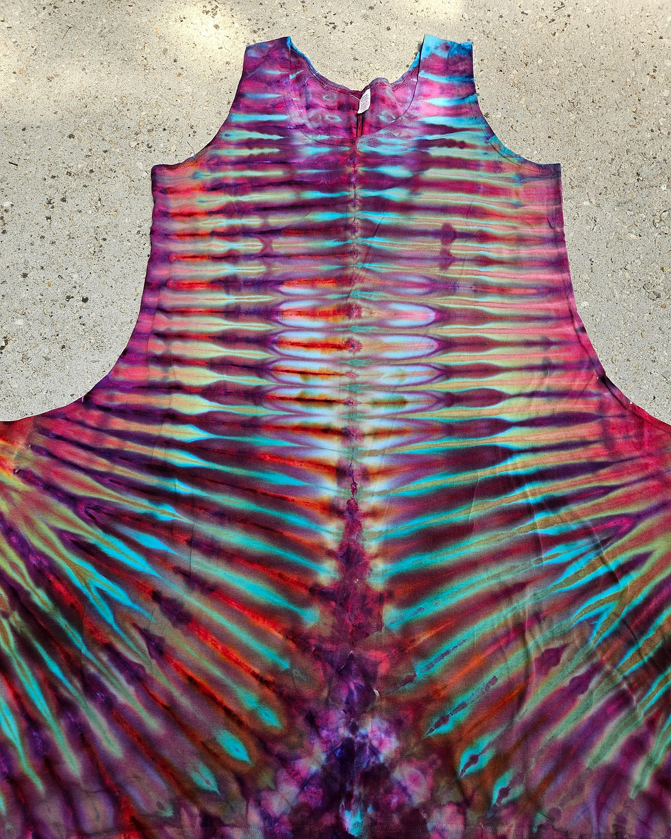 Thumbnail: Ice-Dyed Tie Dye Tank Top Hankie Hem Dress -3XL