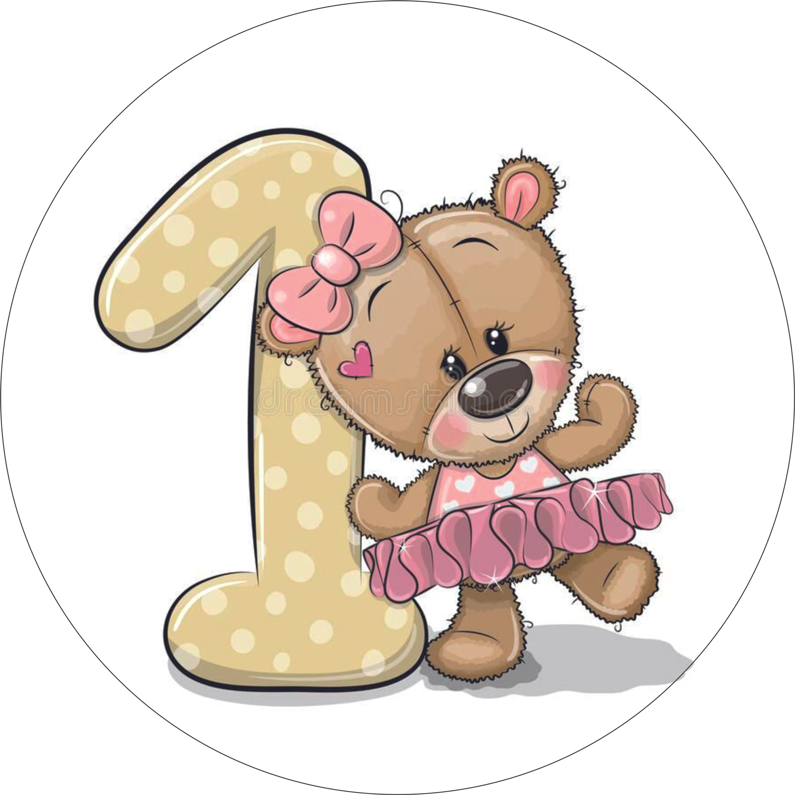 Jedlý obrázok macko s číslom 1 ružový