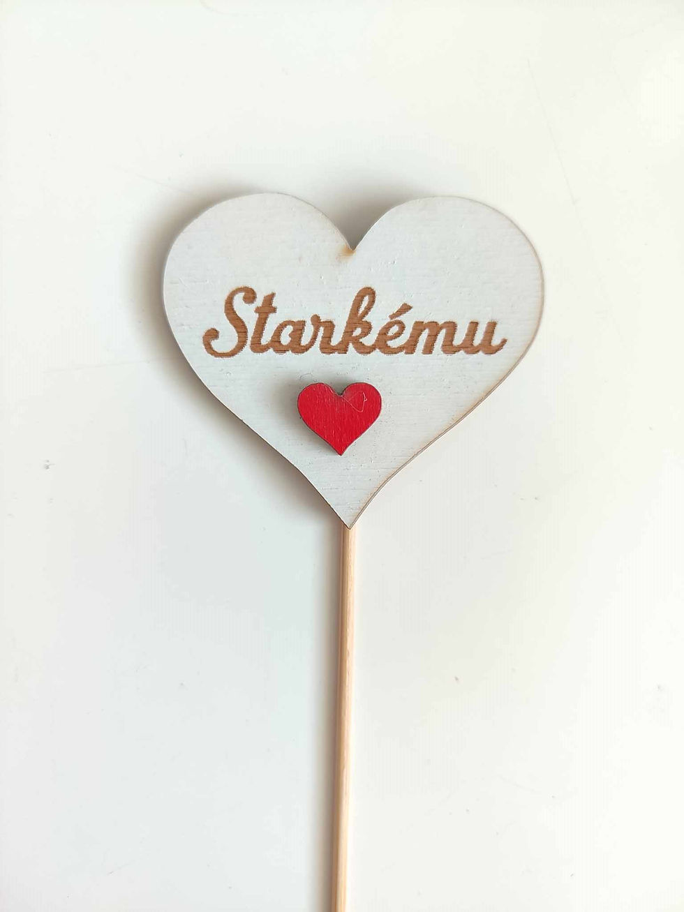 Zápich drevený Starkému - srdce, biely/žltý