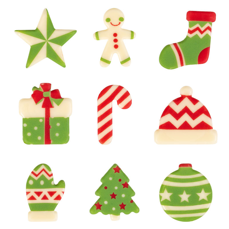 Čokoládové dekorácie vianočný sortiment zeleno-červený 18ks