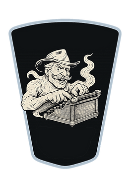 Rusty’s Brigade badge featuring a ghostly typewriter emblem