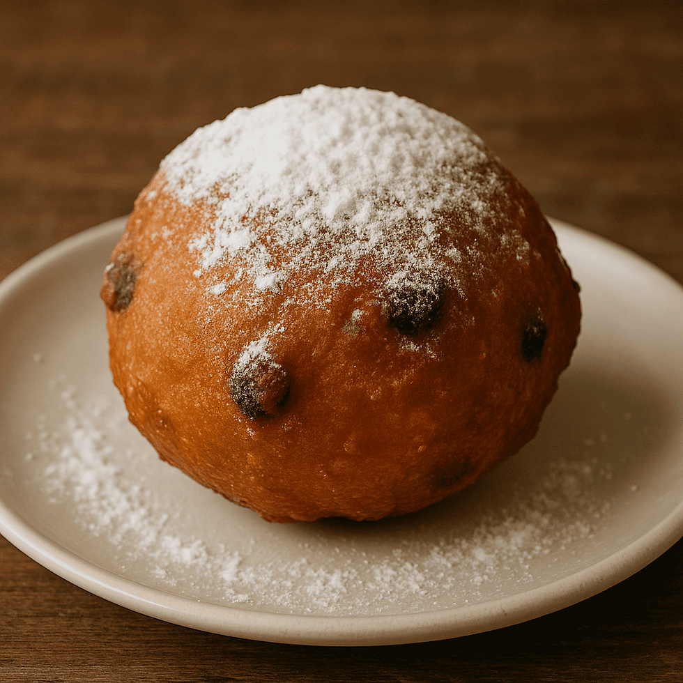 prato com um Oliebol polvilhado com açúcar