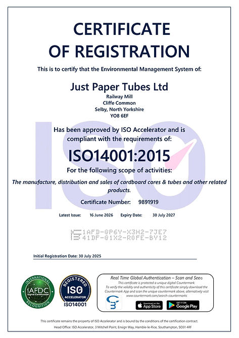 Certificate 9891919 Just Paper Tubes Ltd - ISO14001 - 2026_Page_1.jpeg