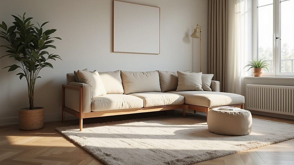 High angle view of a tidy living room ready for maintenance work