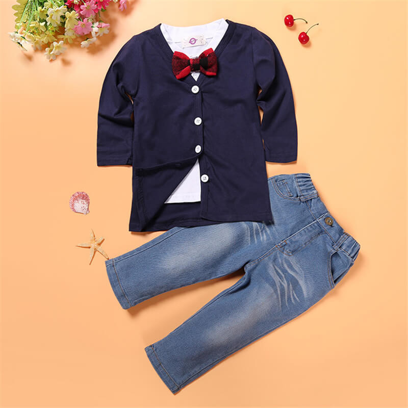 Thumbnail: Toddler 3-pc T-shirt-breasted Coat and Jeans
