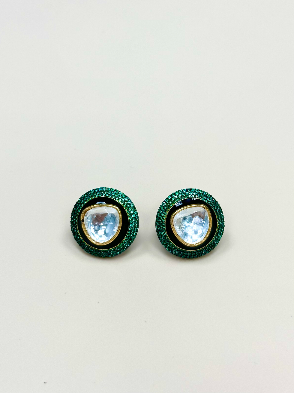 Thumbnail: Green CZ Diamond & Kundan Earrings