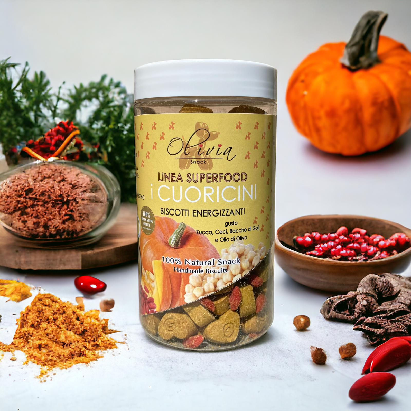 i Cuoricini SUPERFOOD gusto "Zucca, Ceci, Bacche di Goji e Olio di Oliva"