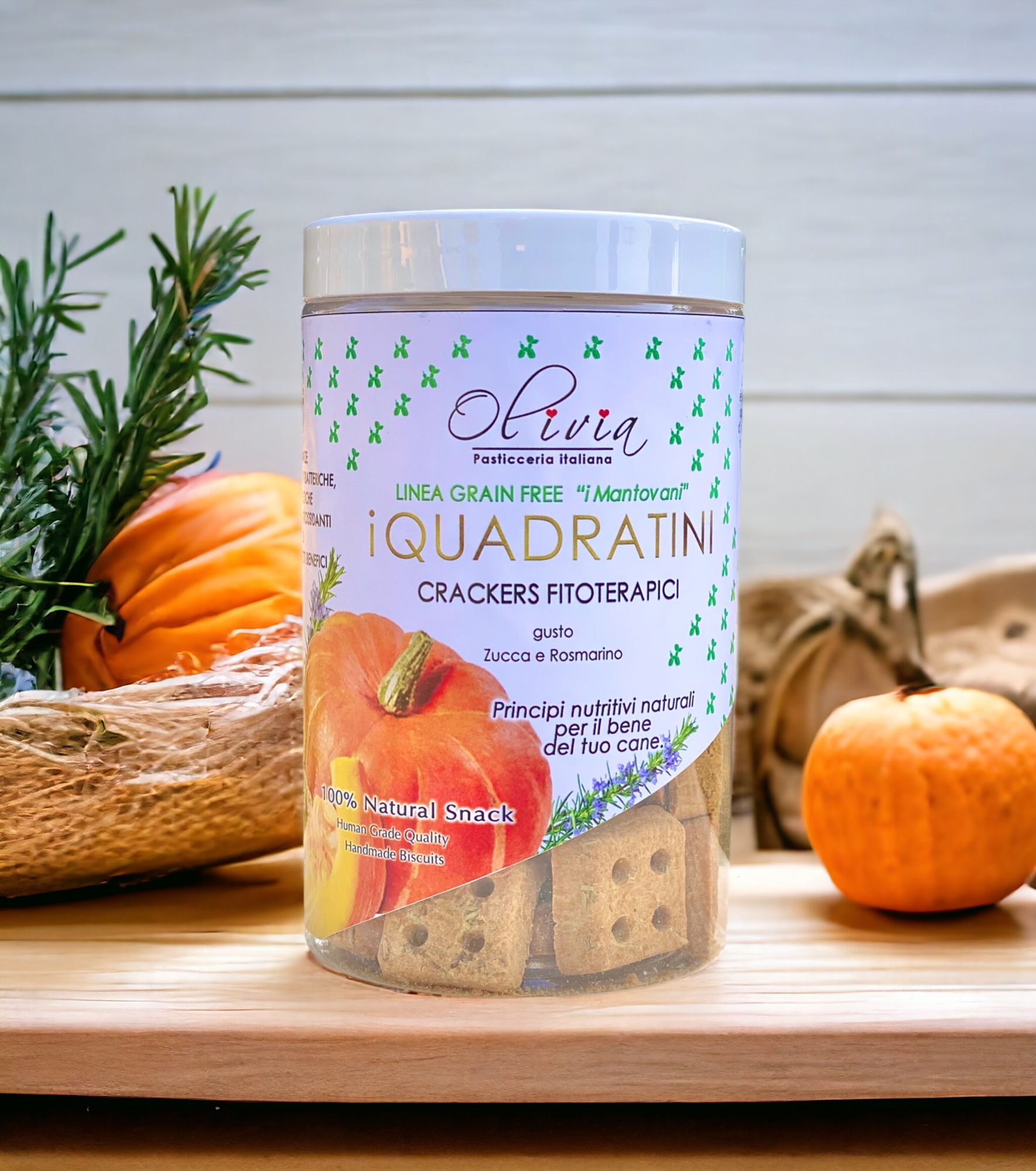 i "Quadratini" CRACKERS LINEA GRAIN FREE - i Mantovani - gusto Zucca e Rosmarino