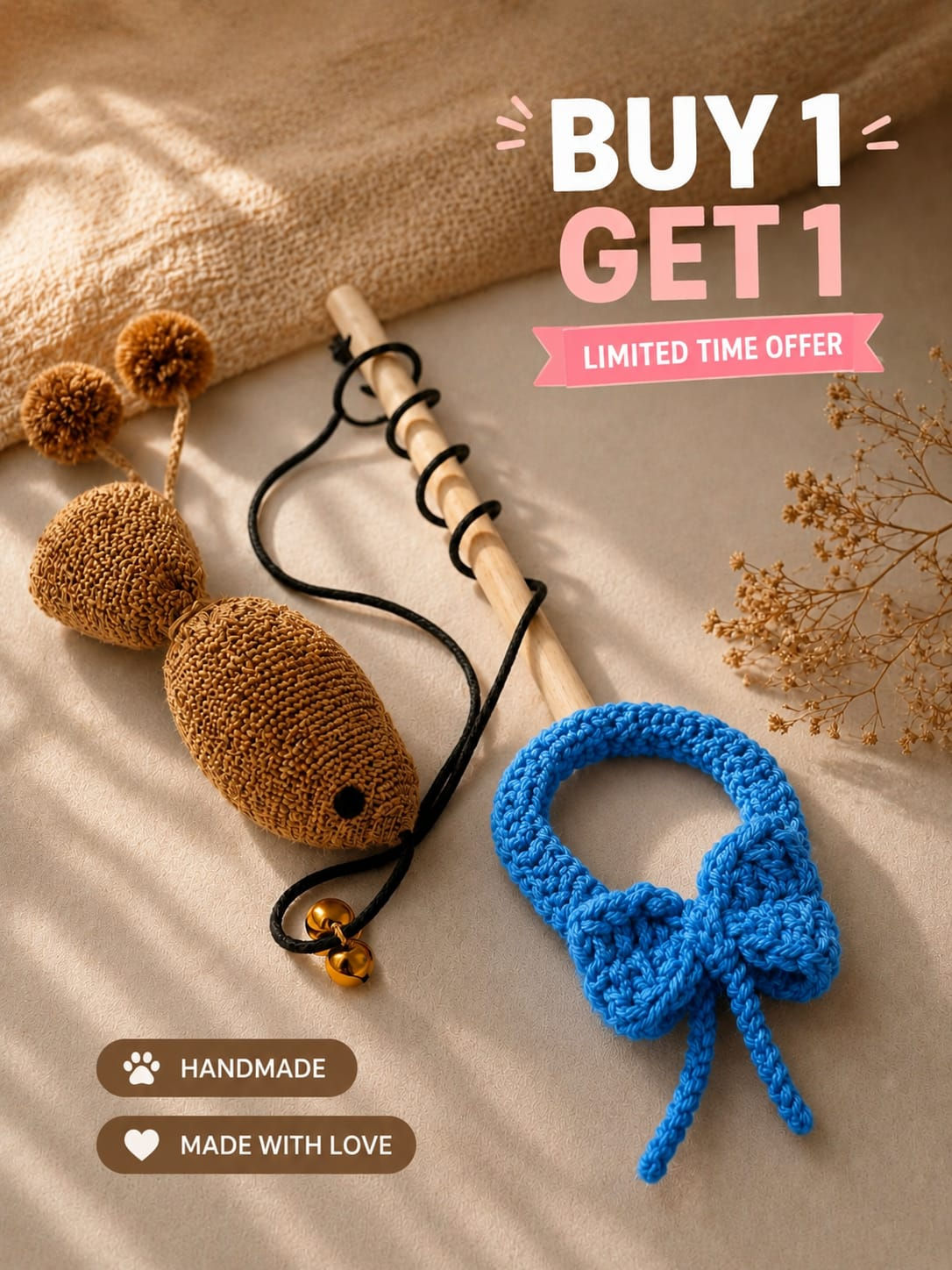 (BOGO) Cat Teaser wand  with Blueberry cat Collar 