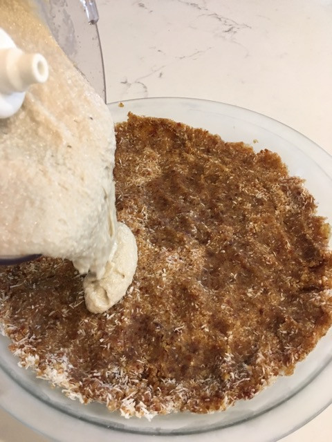 pour cream into pie crush