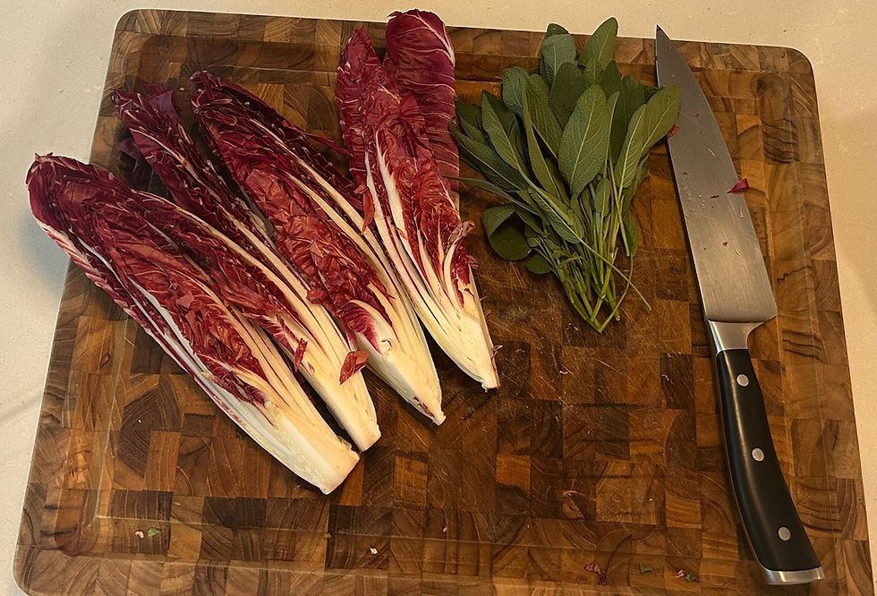 Treviso radicchio, quartered, with the fresh sage