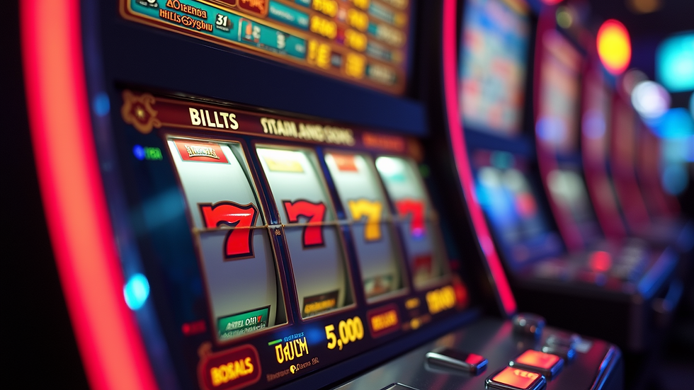 Eye-level view of slot machine bonus feature screen
