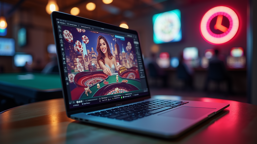 Eye-level view of a sleek laptop displaying an online casino game