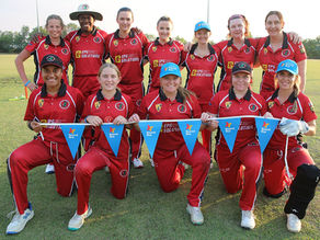 Vanuatu cricketers Rachel Andrew and Vicky Mansale in action during the South Districts vs Tracy Village T20 match at Nightcliff Oval, Darwin.