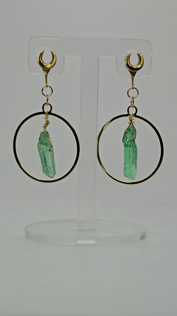 Thumbnail: Aventurine Green Crystal Suncatcher Hoops Saddle Plugs (2g-1")