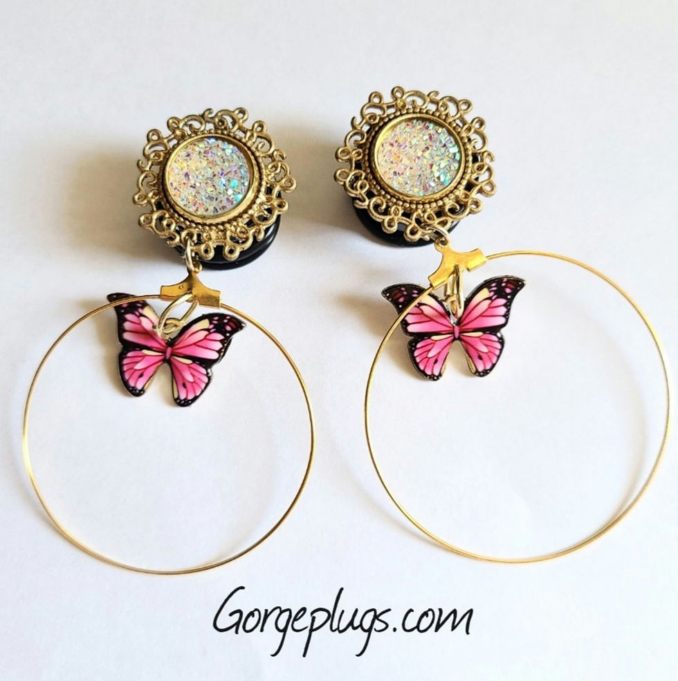 Miniature : Butterfly Hoop Dangle  Plugs  (0g-1")
