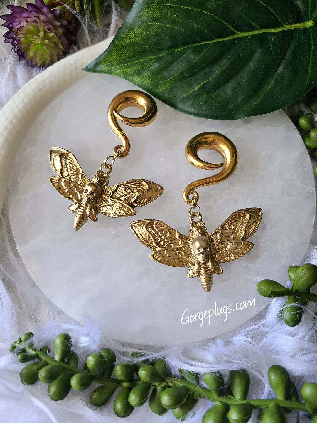 Gold Handpainted Moth and Skull Ear Weights 6g(4mm)+