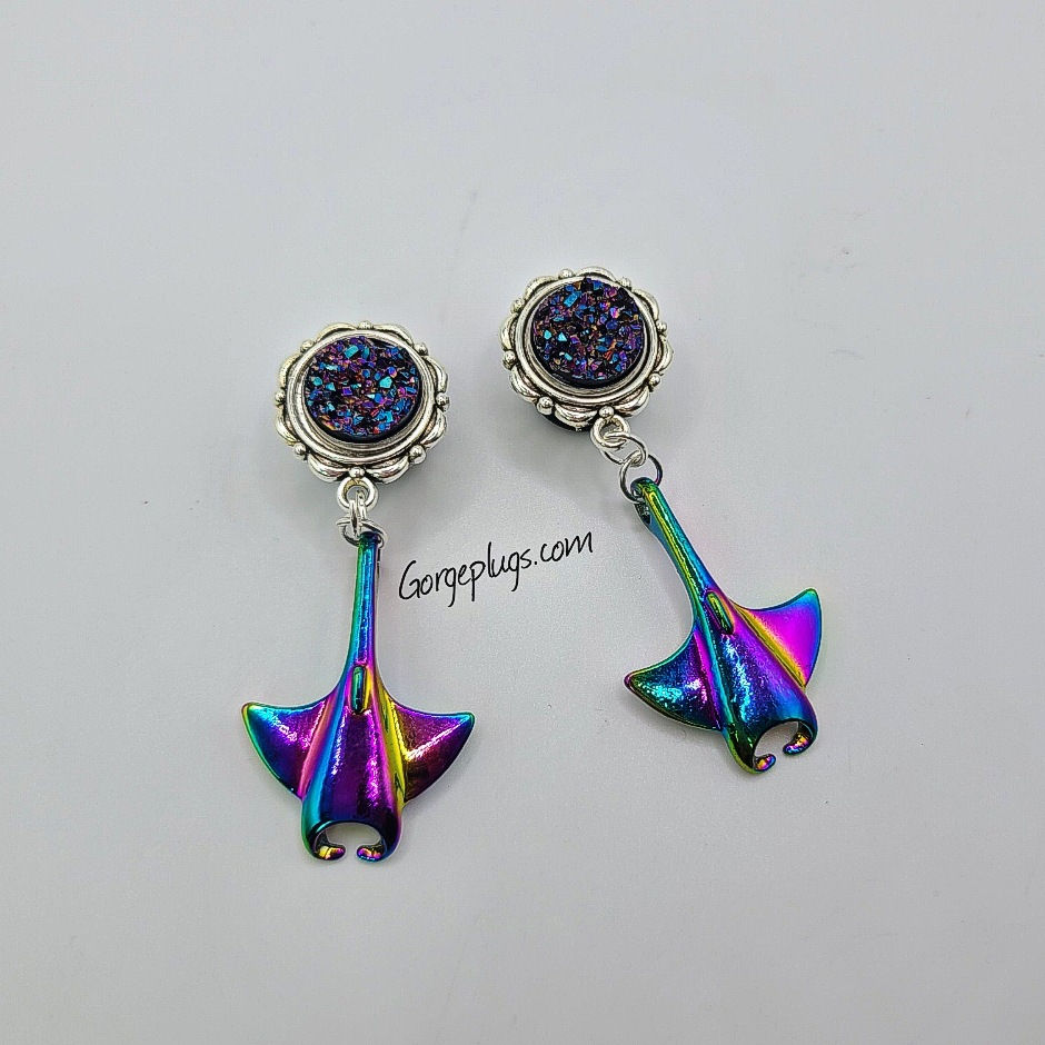Manta Ray Rainbow Dangle Plugs (0g-1")
