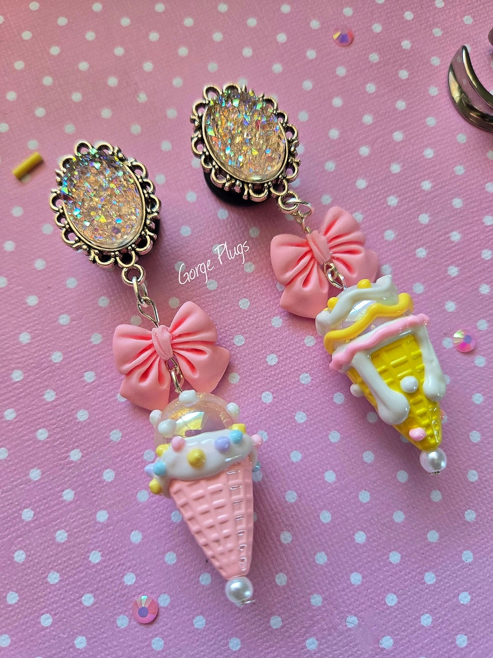 Thumbnail: Random Mismatch Pastel Icecream Bow Dangle Plugs Or Saddles (0g-1") 🍦