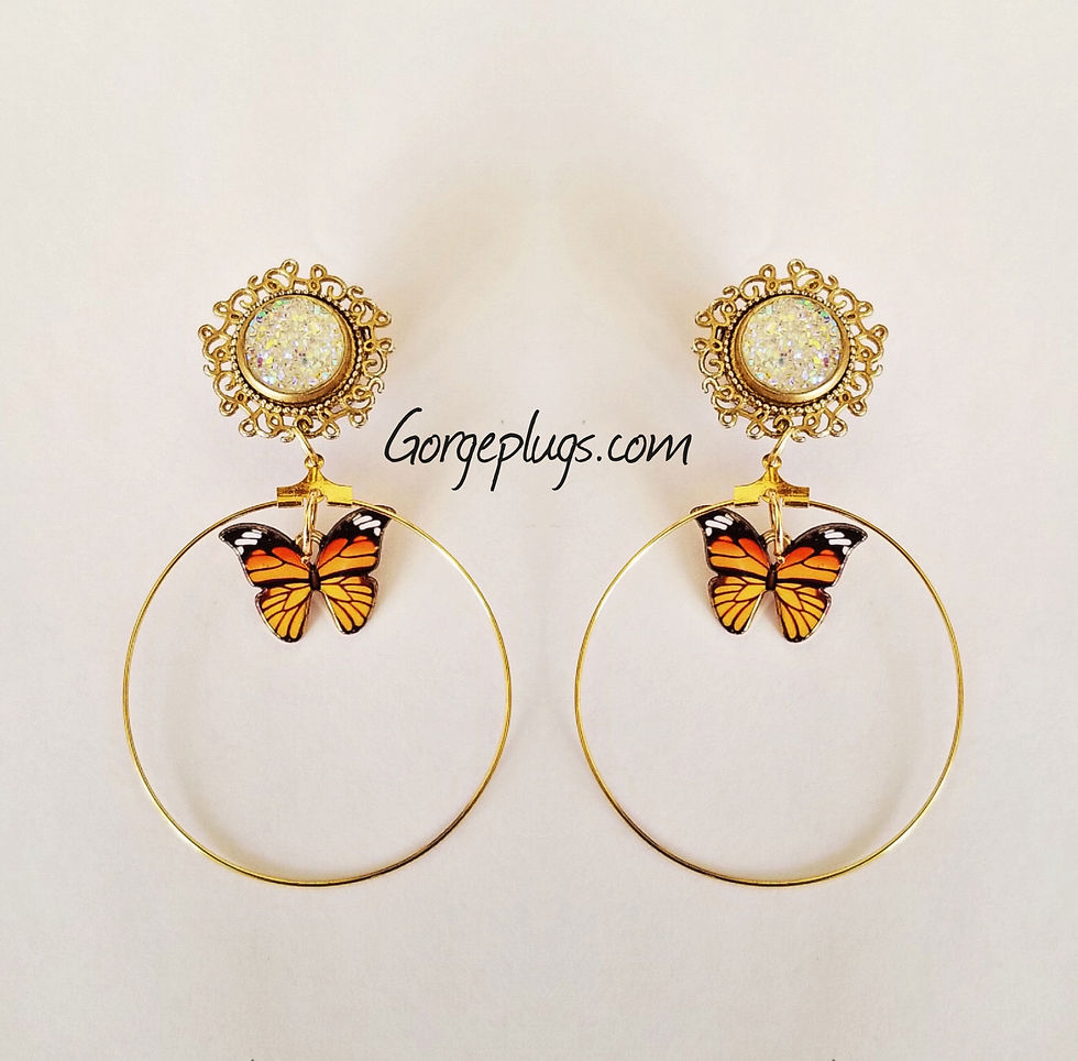 Miniature : Butterfly Hoop Dangle  Plugs  (0g-1")