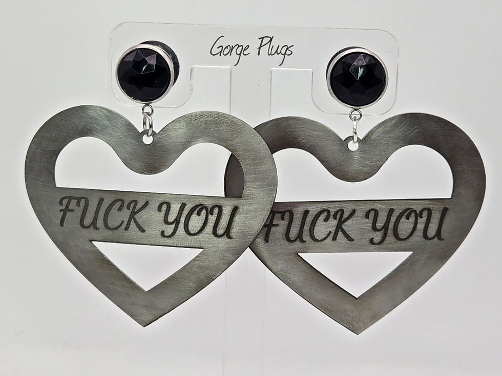 Thumbnail: Fu*k You Profanity Heart Hoops Dangle Plugs (0g-1")