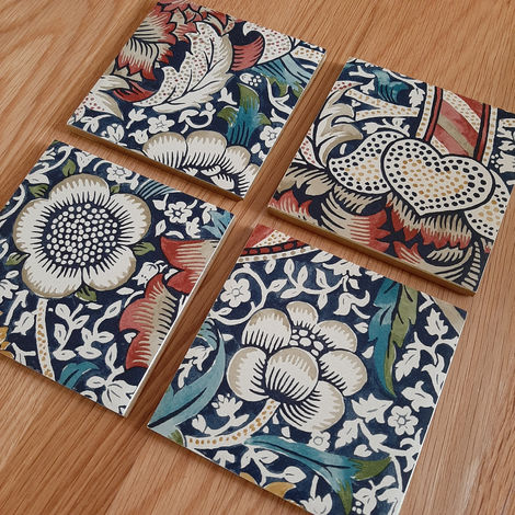 Set of Four Coasters in William Morris "Wandle" Pattern