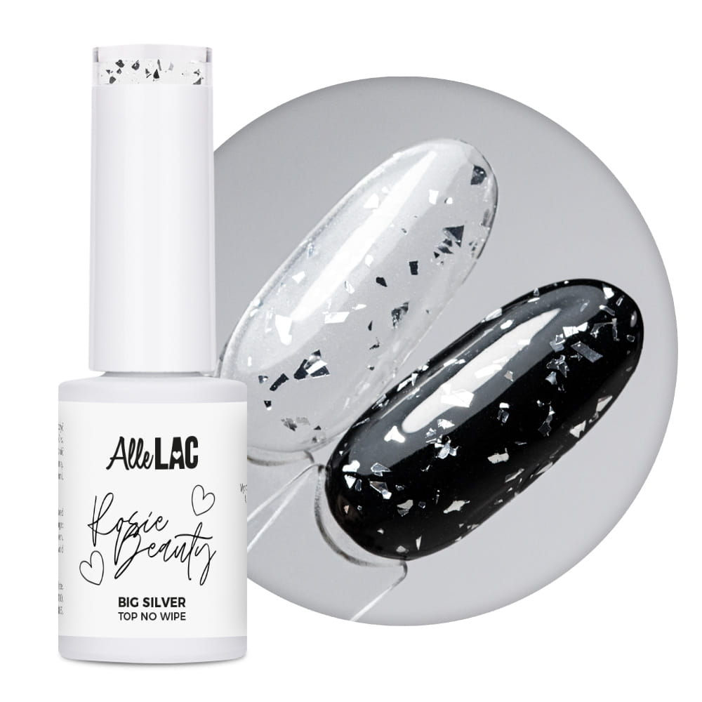 Big Silver Foil Effect Top Coat – No Wipe AlleLac x Rosie Beauty, 6 g