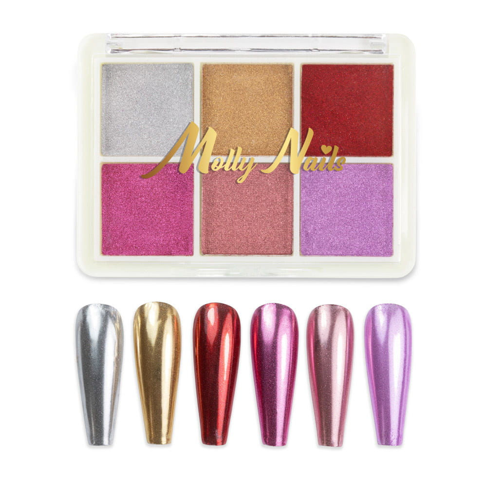 Mirror Effect Nail Powder – 6 Colour Palette Molly Nails No. 4