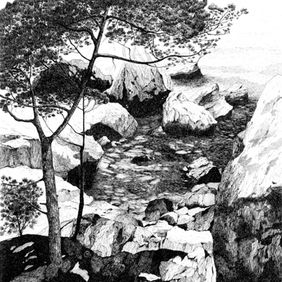 Dessin au stylo à encre noire pointe fine. 