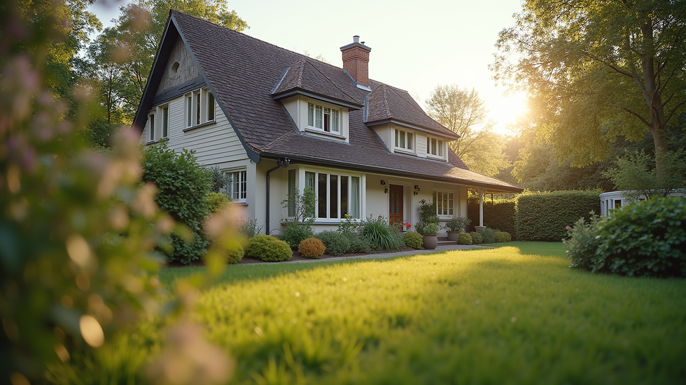 Eye-level view of a family home with a garden
