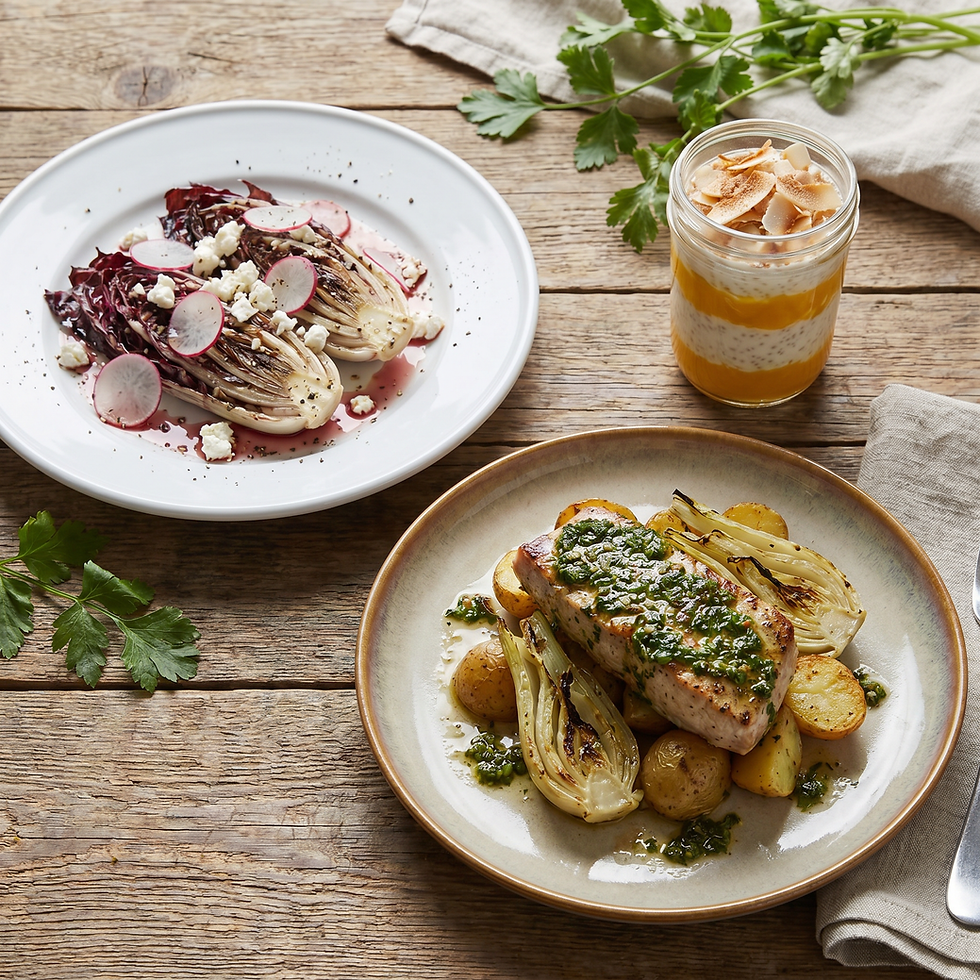Coastal Garden: Herbs, Swordfish, & Some Char