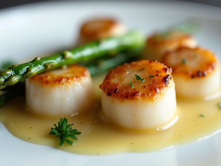 Cooking Social Club: Perfectly Seared Scallops with White Wine Sauce and Asparagus Recipe