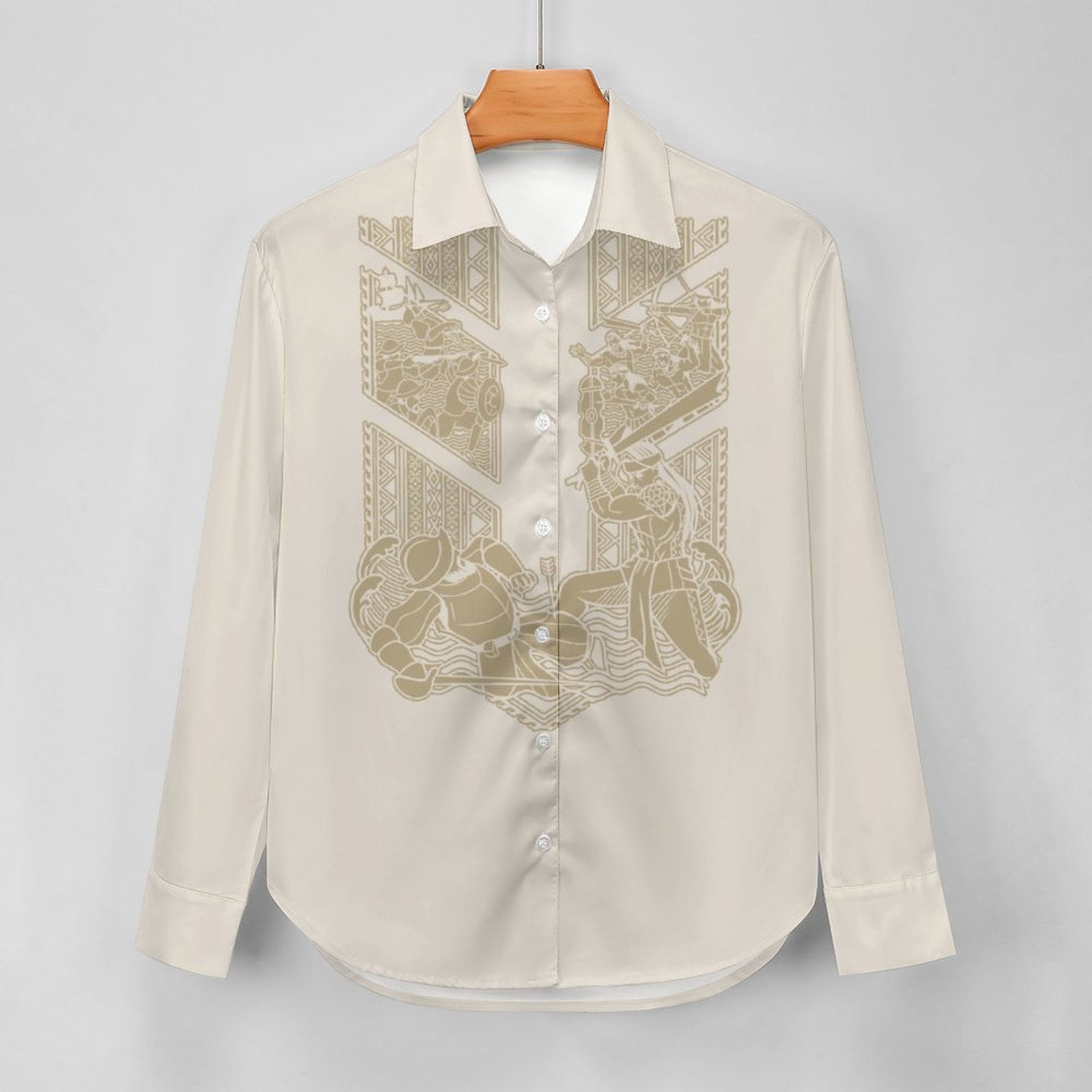 Lapu Lapu Women Casual Long Sleeve Shirts / Tan