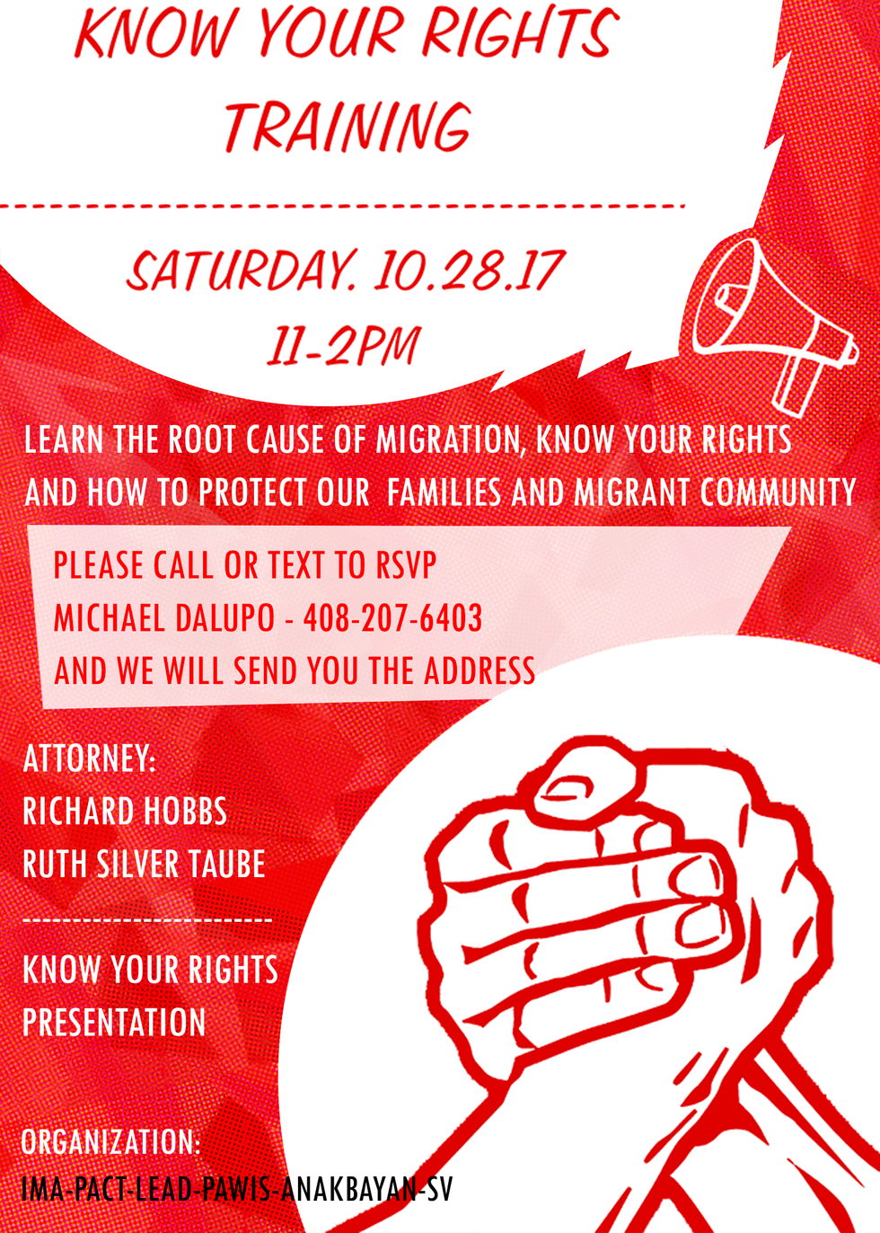 San Jose - 10/28 - Filipino Community Know Your Rights Training.