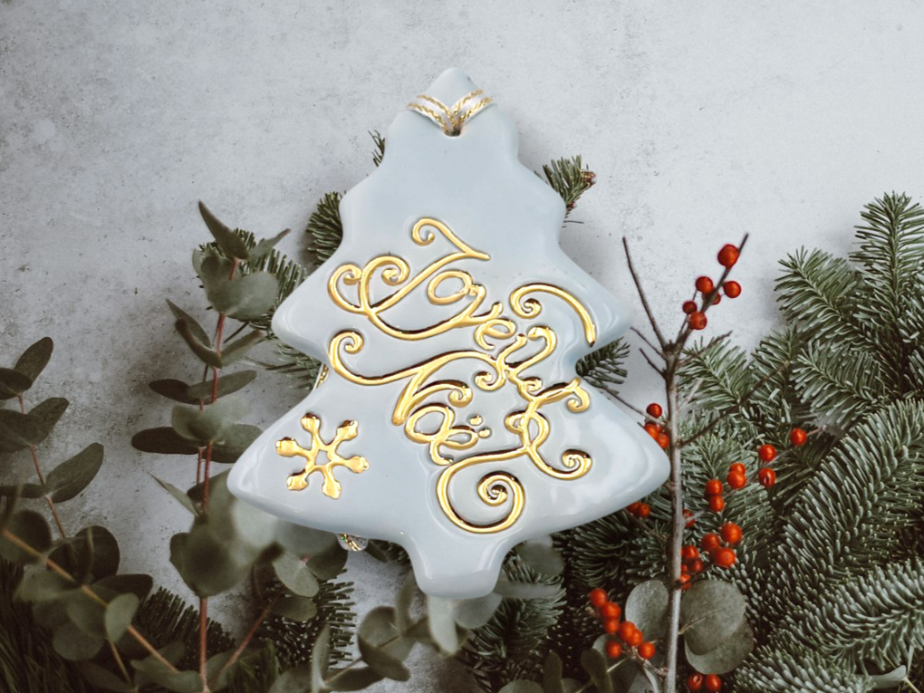Sapin de Noël "Joyeux Noël" bleu ciel en céramique