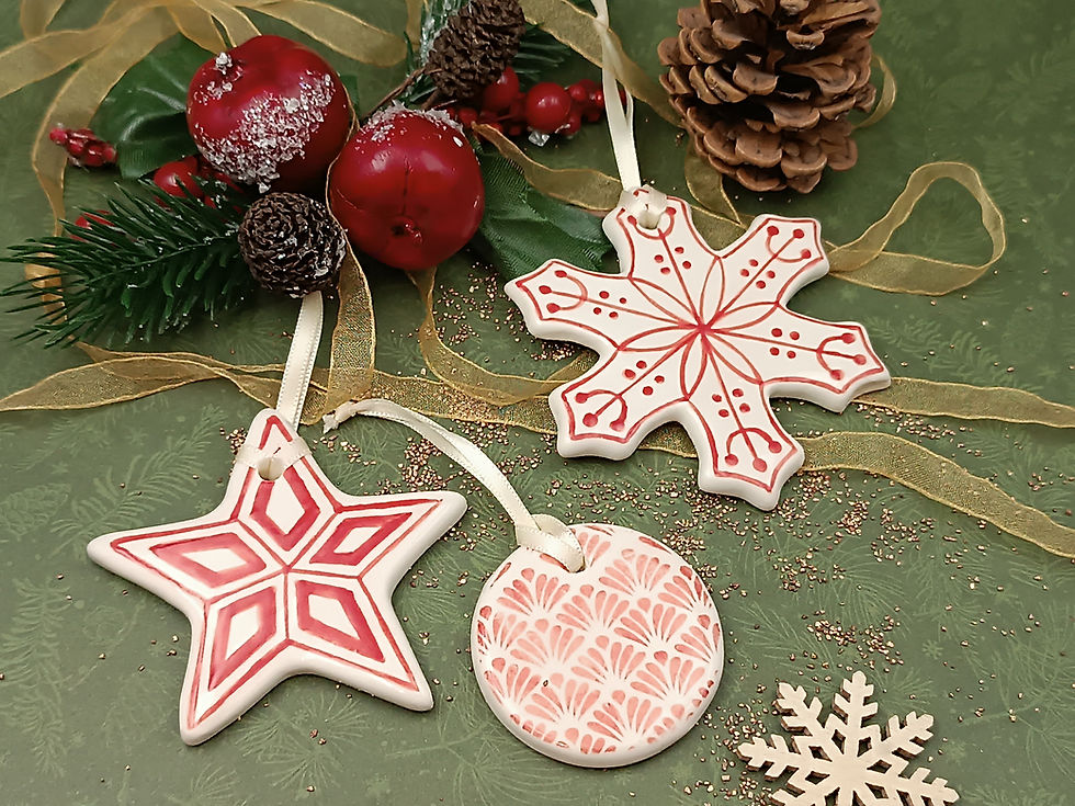 Miniature : 3 ornements de Noël  en céramique rouges