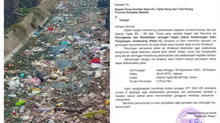Saluran Irigasi Bili-Bili Ditutup, Air Belum Mengalir: Petani dan Warga Keluhkan Bau Lumpur dan Sampah