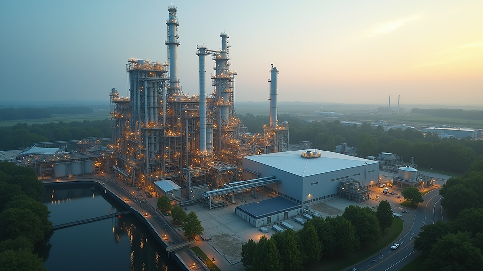 High angle view of a sustainable fuel processing facility