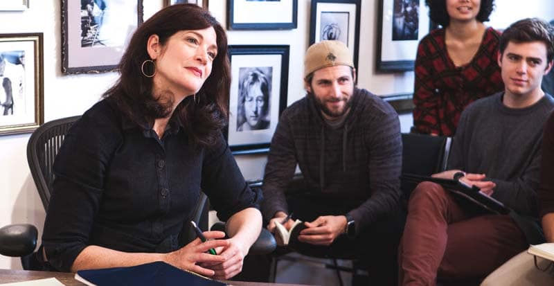 Karen Chmaberlain teaches acting class in the two year acting program at Maggie Flanigan Studio
