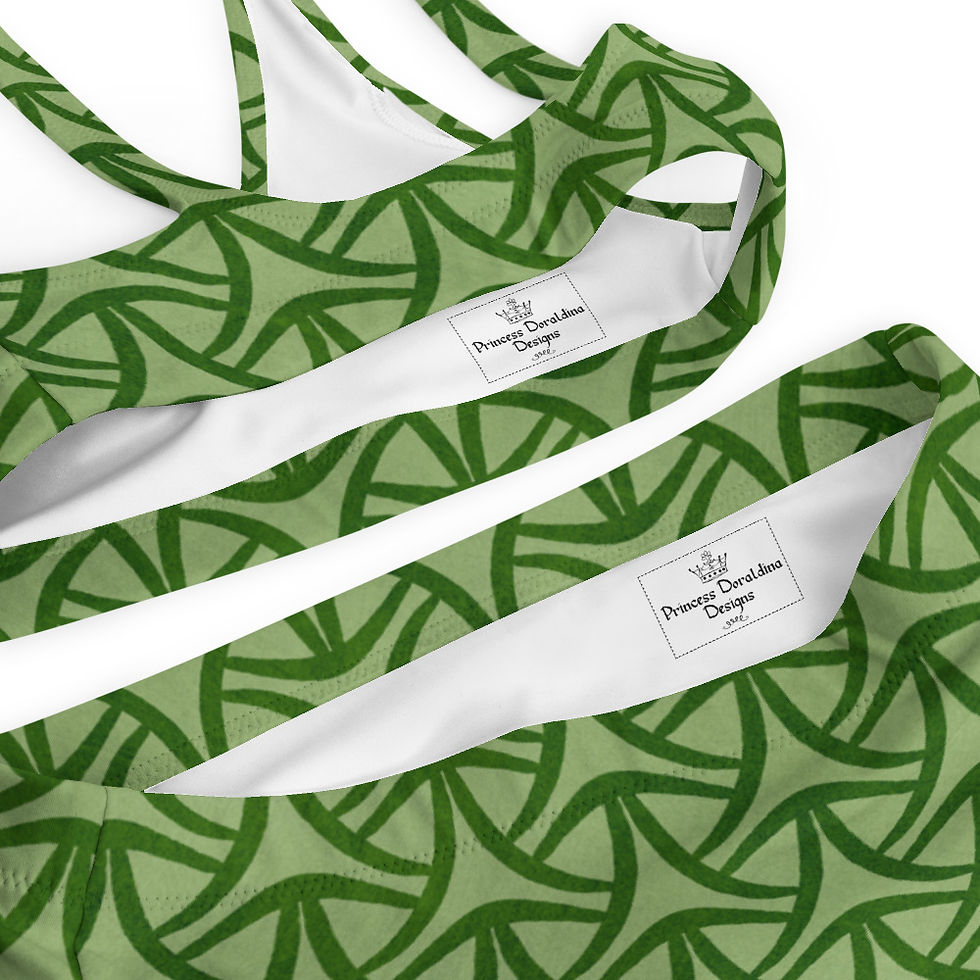 Thumbnail: Vintage style green-on-green geometric pattern high-waisted bikini