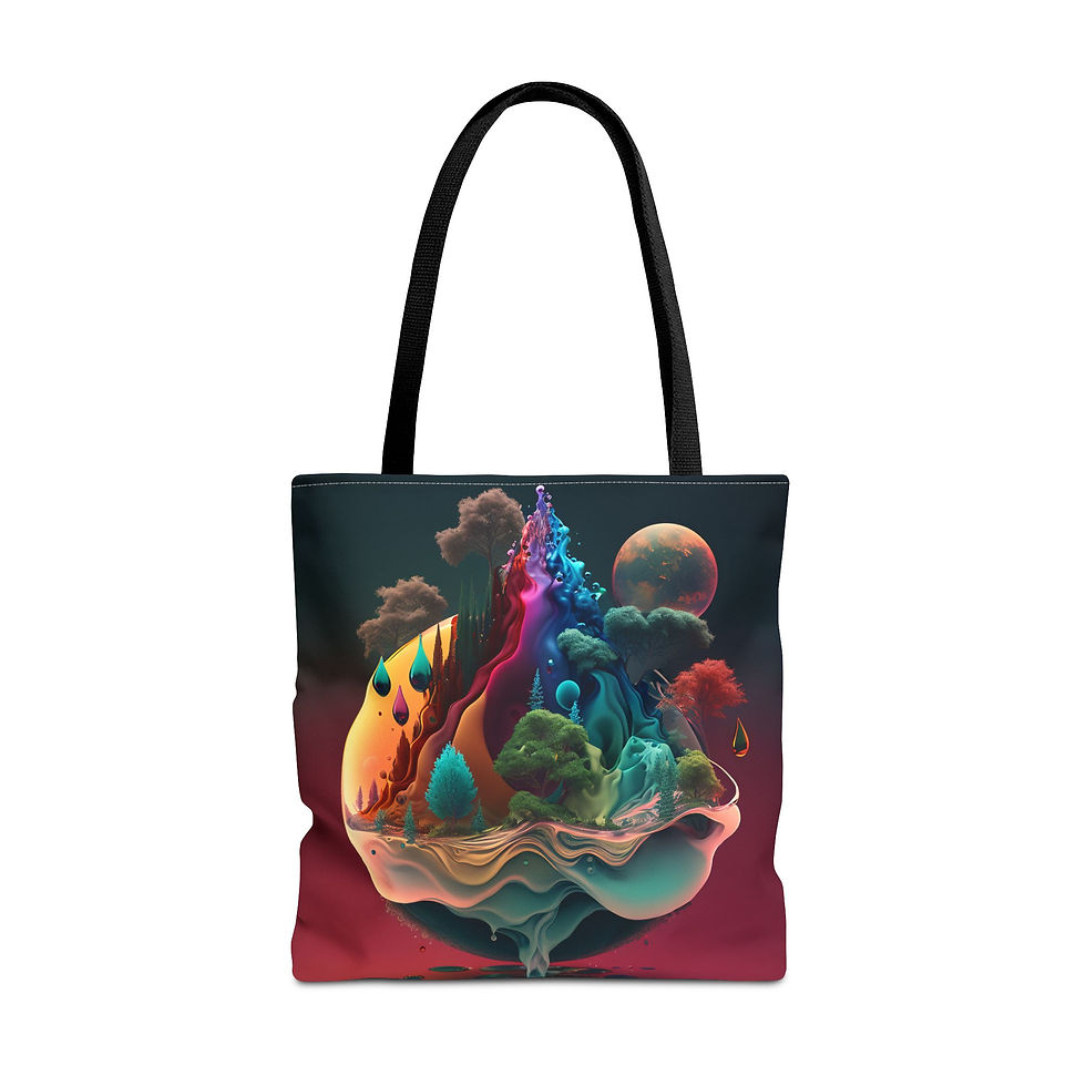 Colorful Tote Bag of surreal landscape in droplet, front view