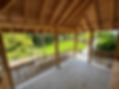 JApanese style pergola in sunny garden