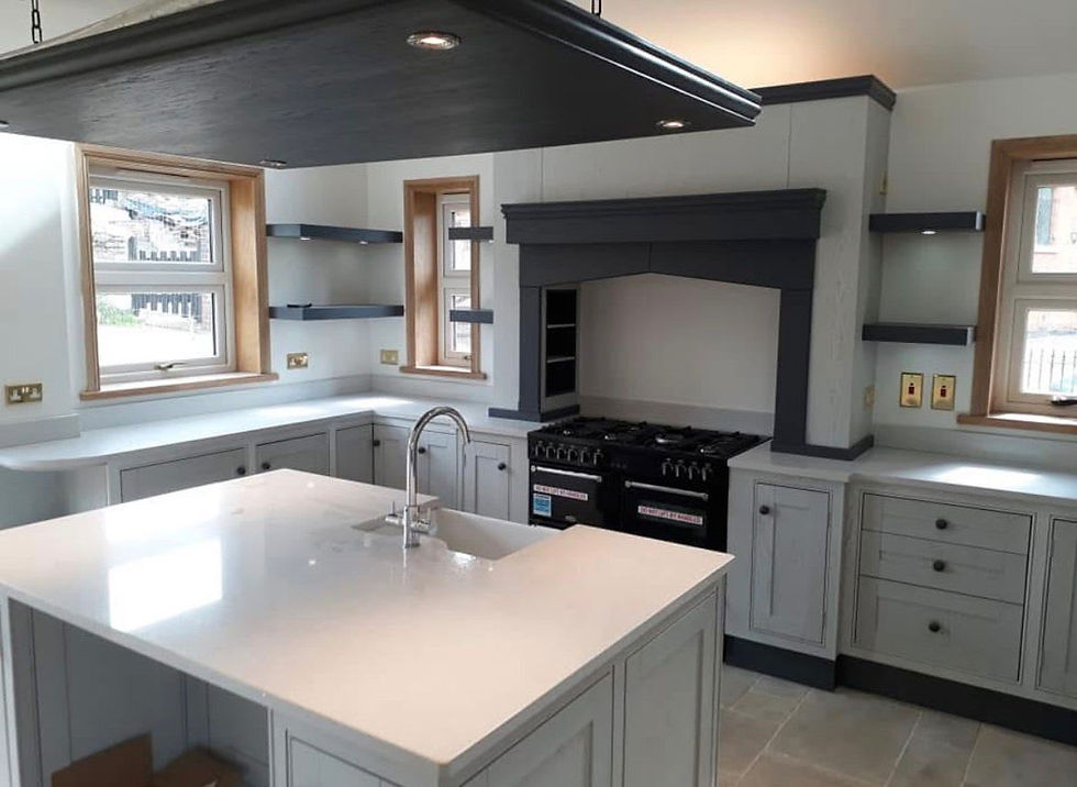 Classic shaker kitchen with large island and range cooker.