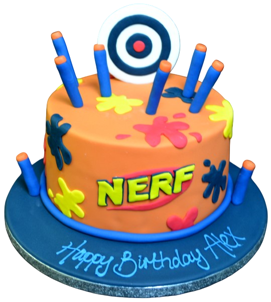 A creatively designed Nerf Gun Target Cake for a fun and unique celebration.