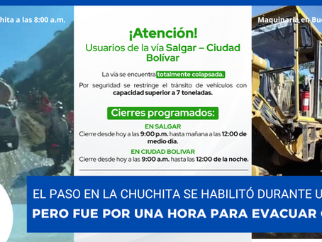 Vía Salgar - Ciudad Bolívar también colapsa por desvío vehicular tras cierre en La Chuchita. Autoridades piden paciencia